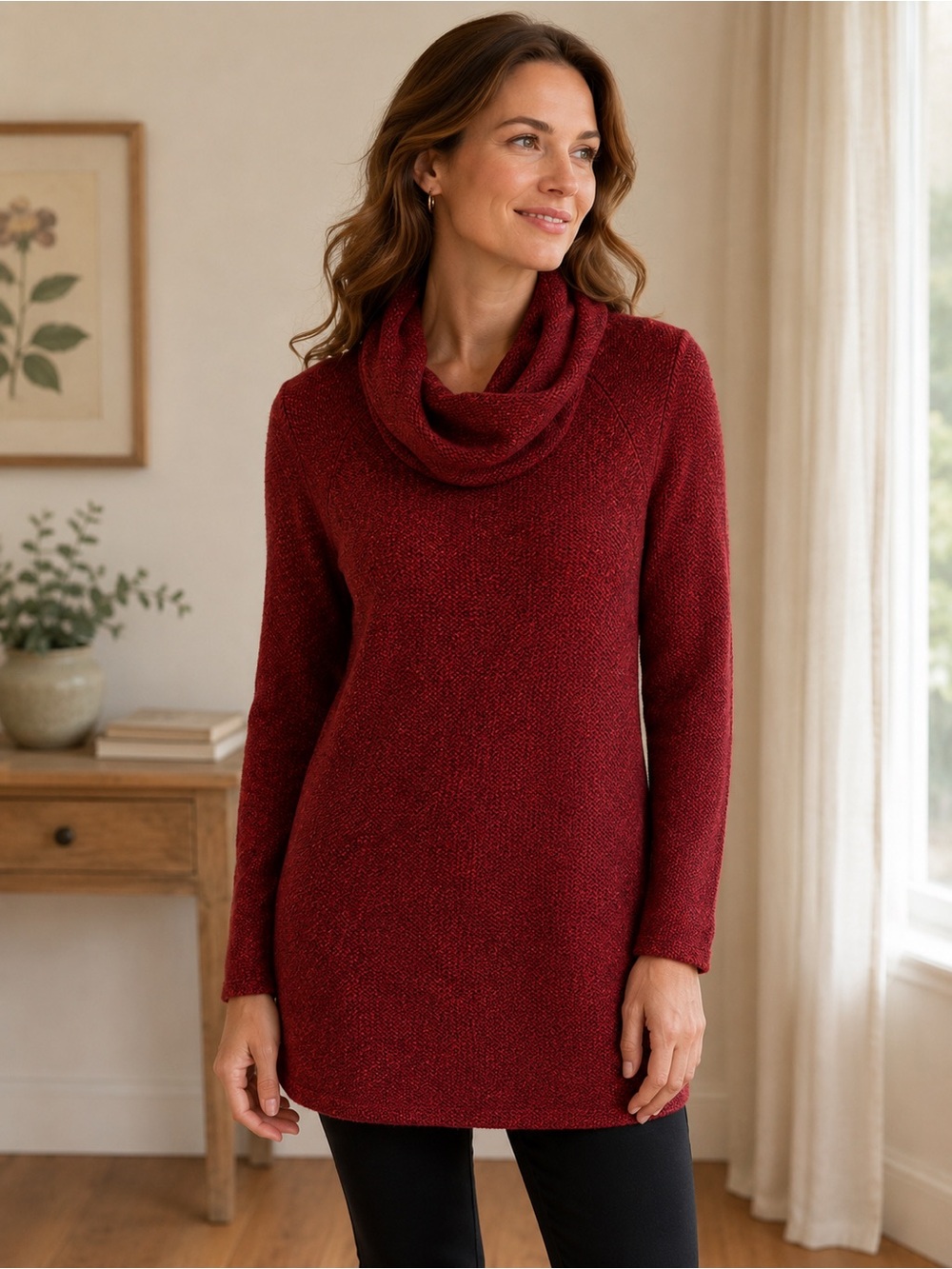 April Cornell Burgundy Cowl Neck Tunic Sweater